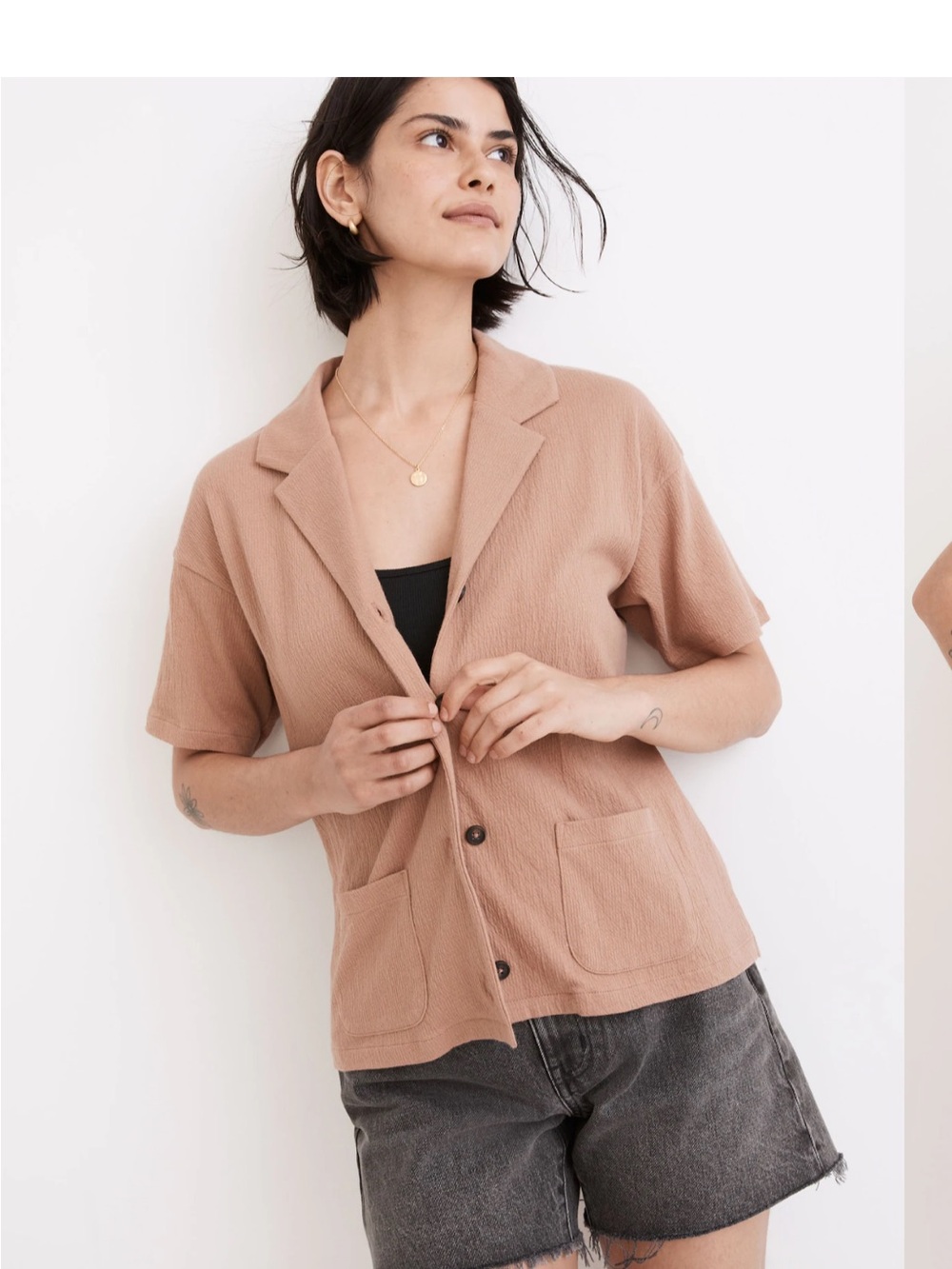 Madewell light spun camp shirt Brown Textured Short Sleeve Blazer Button S